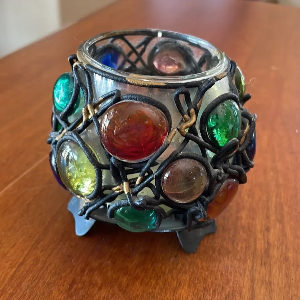 70's Glass/Iron Brutalist Style Candle Holder - Japan